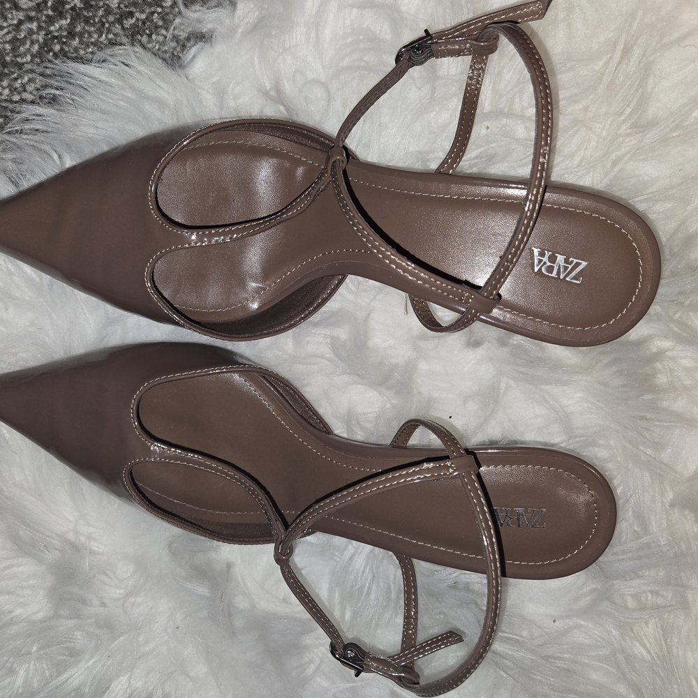 Zara Brown Heels with Pointed Toe and Ankle Straps